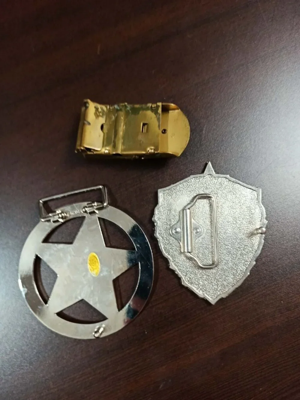 Vintage 3-piece collectible belt buckle lot featuring military, Soviet/Russian